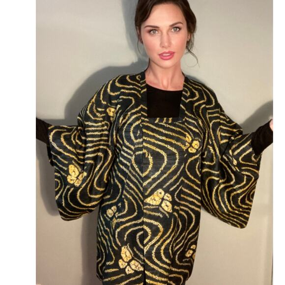 Unbranded Jackets & Blazers - Kimono Haori Jacket Beautiful Green & Gold Butterfly Shibori Dyed ~ Breathtaking